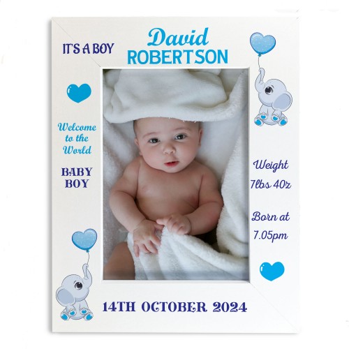 BABY BOY Nursery Picture Frames Birth Details Personalised 7x5