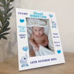 BABY BOY Nursery Picture Frames Birth Details Personalised 7x5