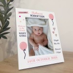 Welcome To The World Baby Girl Personalised Baby Photo Frame