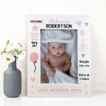 Personalised Baby Girl Portrait Photo Frame With Birth Details