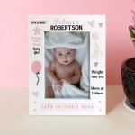 Personalised Baby Girl Portrait Photo Frame With Birth Details