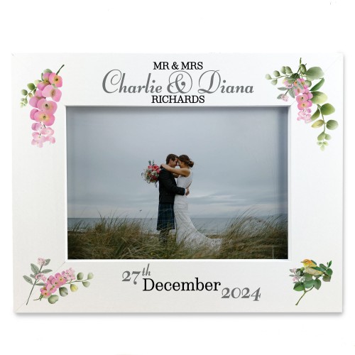 Personalised Mr & Mrs Wedding Picture Frame Gift Pink Floral