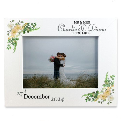 Personalised Wedding Picture Frame Gift With Floral Leaves