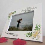 Personalised Wedding Picture Frame Gift With Floral Leaves