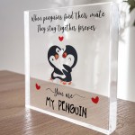 Anniversary Wedding Gift for Him And Her MY PENGUIN Plaque