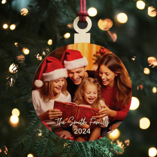 Personalised Photo Christmas Wood Bauble Family Christmas Tree