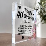 40th Birthday Acrylic Plaque 40th Birthday Gifts for Women