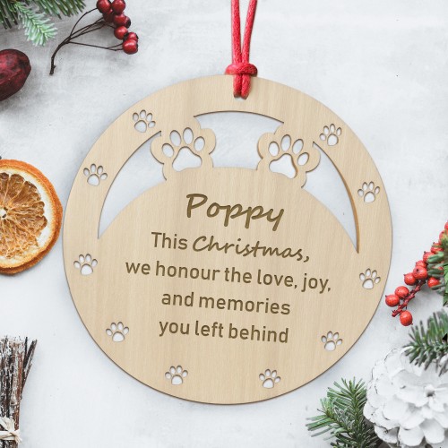 Personalised Dog Memorial Christmas Bauble Engraved Wooden Pet