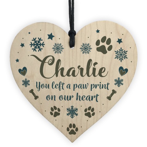 Personalised Pets Dog Memorial Bauble Wooden Heart Ornament