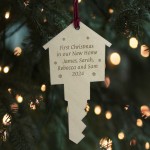 Personalised First Christmas in Our New Home Bauble Wooden Key