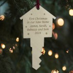 Personalised First Christmas in Our New Home Bauble Wooden Key