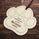 Personalised Dog's First Christmas Engraved Wooden Bauble Puppy