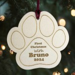 Personalised Dog's First Christmas Engraved Wooden Bauble Puppy