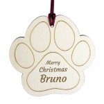 Personalised Pet Paw Print Wooden Engraved Bauble Dog Christmas