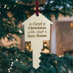 First Christmas In Our New Home Bauble Engraved House Key