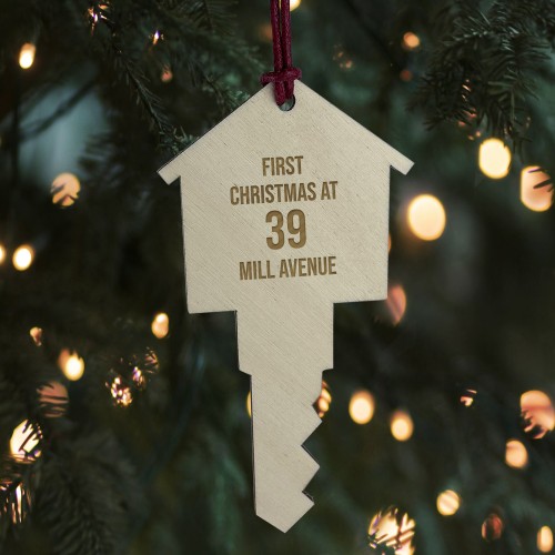 First Christmas in New Home Bauble Wooden Engraved New Home