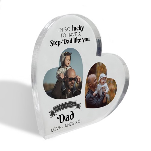 Gifts for Step Dad Birthday Personalised Acrylic Heart Plaque