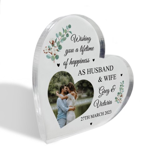 Mr And Mrs Photo Acrylic Heart Block Wedding Gifts For Couple