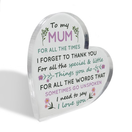 Mum Heart Acrylic Plaque Gifts for Mum Christmas Birthday