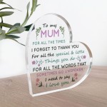 Mum Heart Acrylic Plaque Gifts for Mum Christmas Birthday