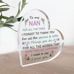 Nan Heart Acrylic Plaque Gifts for Nan Christmas Birthday