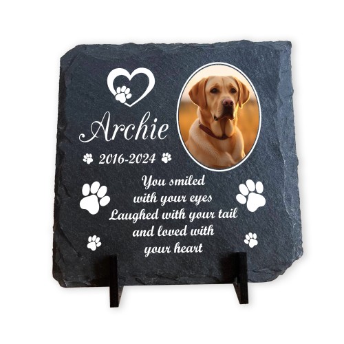 Personalised Pet Memorial Plaque With Photo Square Slate