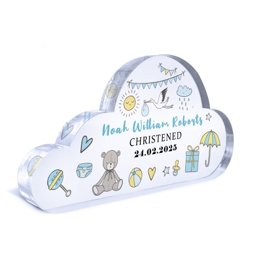 Personalised Christening Gift For Baby Boy, Cloud Baby Plaque