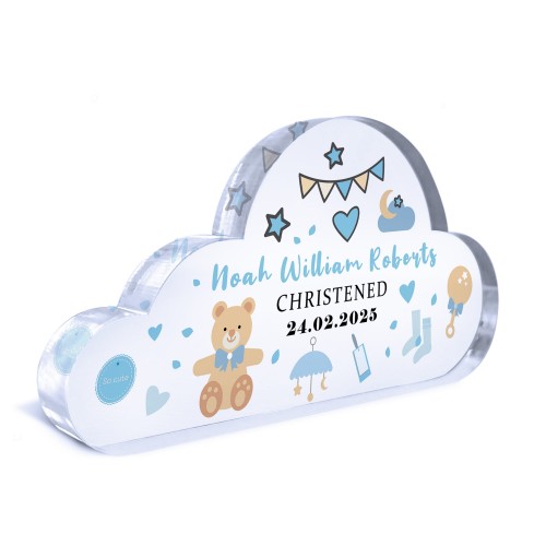 Personalised Baby Boy Christening Gift, Cloud Baby Plaque