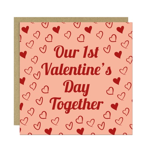 1st Valentines Card For Her Him 14x14 Card With Kraft Envelope