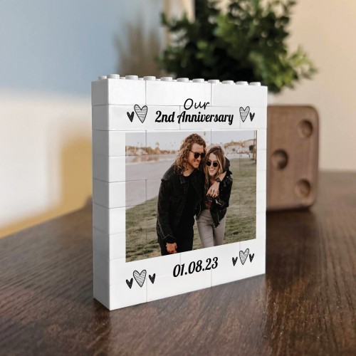 Personalised Photo Bricks Couple Plaque 2nd Anniversary Gift