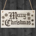 Merry Christmas Wooden Plaque Snowflake Xmas Sign Gift Present