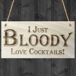 I Just Bloody Love Cocktails Novelty Wooden Hanging Plaque