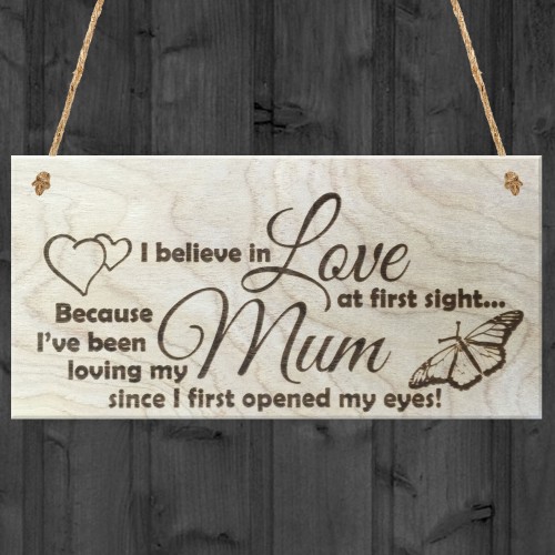 Love At First Sign Mum Mother Wooden Hanging Sign Plaque