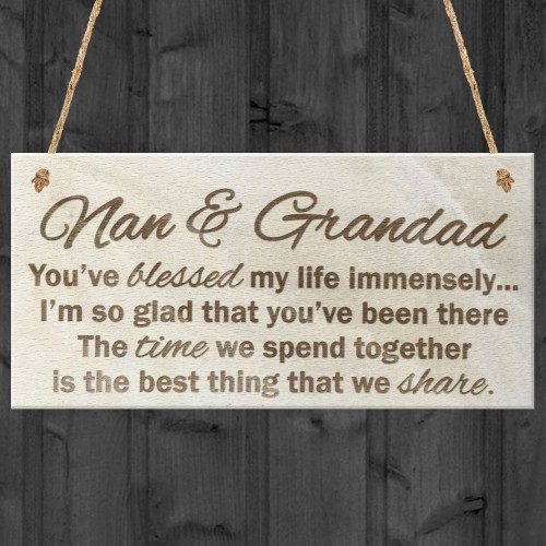 Nan Grandad Time Shared Thank You Wood Hanging Plaque Gift Sign