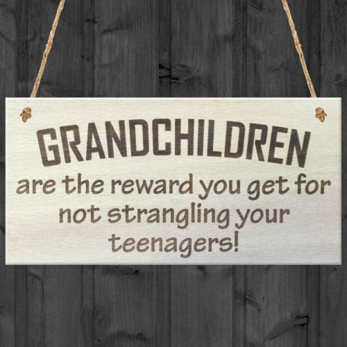 Grandchildren Are The Reward Novelty Wooden Hanging Plaque Gift 