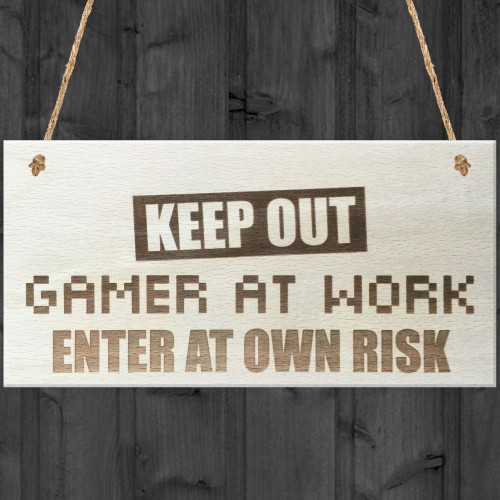 Keep Out Gamer At Work Novelty Hanging Wooden Plaque