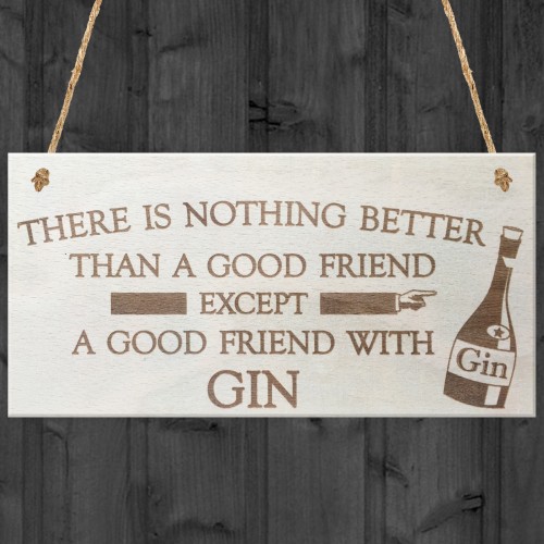 Good Friend With Gin Novelty Wooden Hanging Plaque Gift