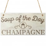 Soup Of The Day Champagne Novelty Wooden Hanging Plaque