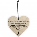 Good Friend With Gin Novelty Wooden Hanging Heart Plaque 