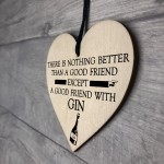 Good Friend With Gin Novelty Wooden Hanging Heart Plaque 