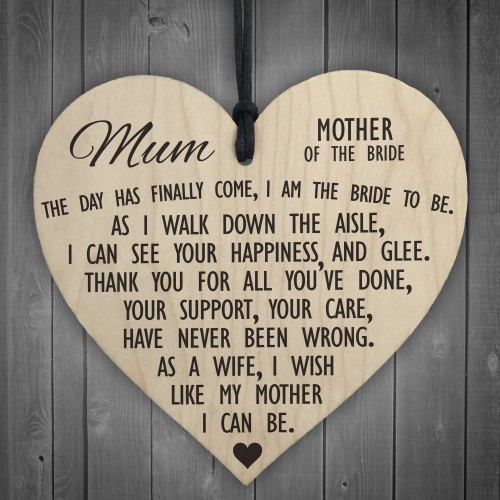 Mother Of The Bride To Be Wooden Hanging Heart Wedding Plaque